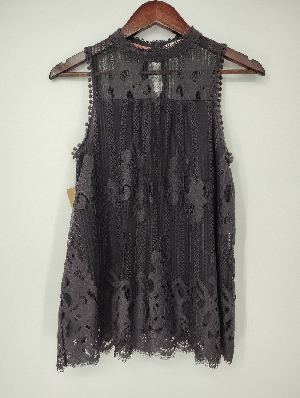 Taylor & Sage Dark Gray Layered Lace High-Neck Sleeveless Blouse Women's X Small